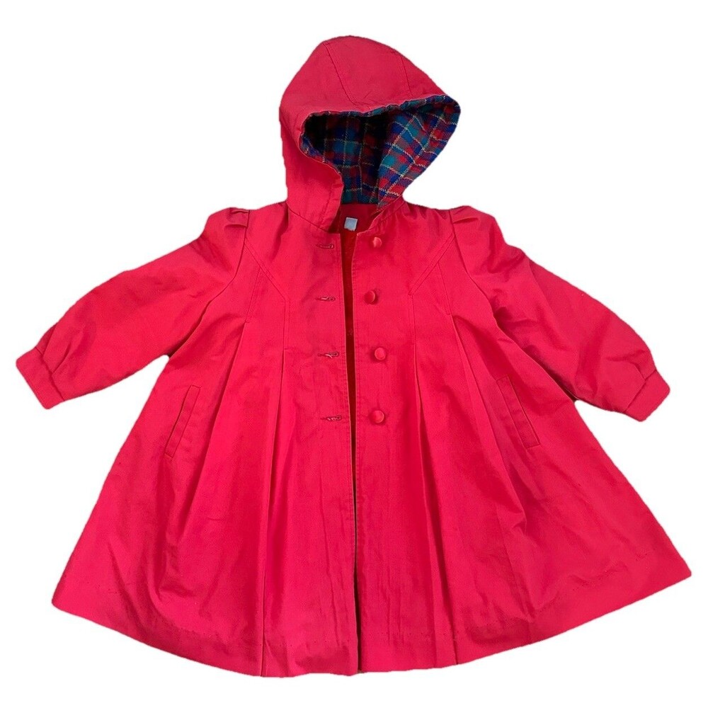 VTG 70s Rothschild Red Girls Coat (6X) Union Made ILGWU, Lined Hood Swing Coat‎